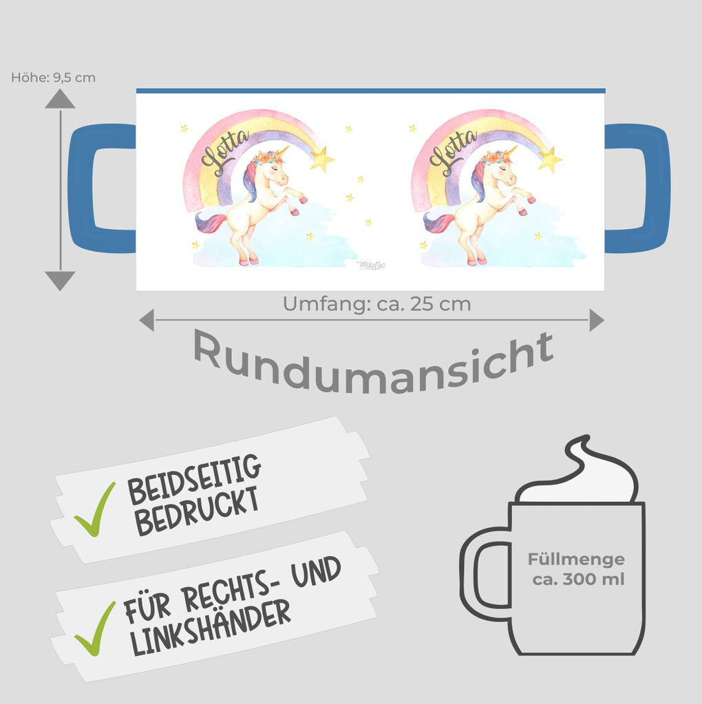 Keramik Tasse Einhorn Regenbogen mit Namen - von Mikalino