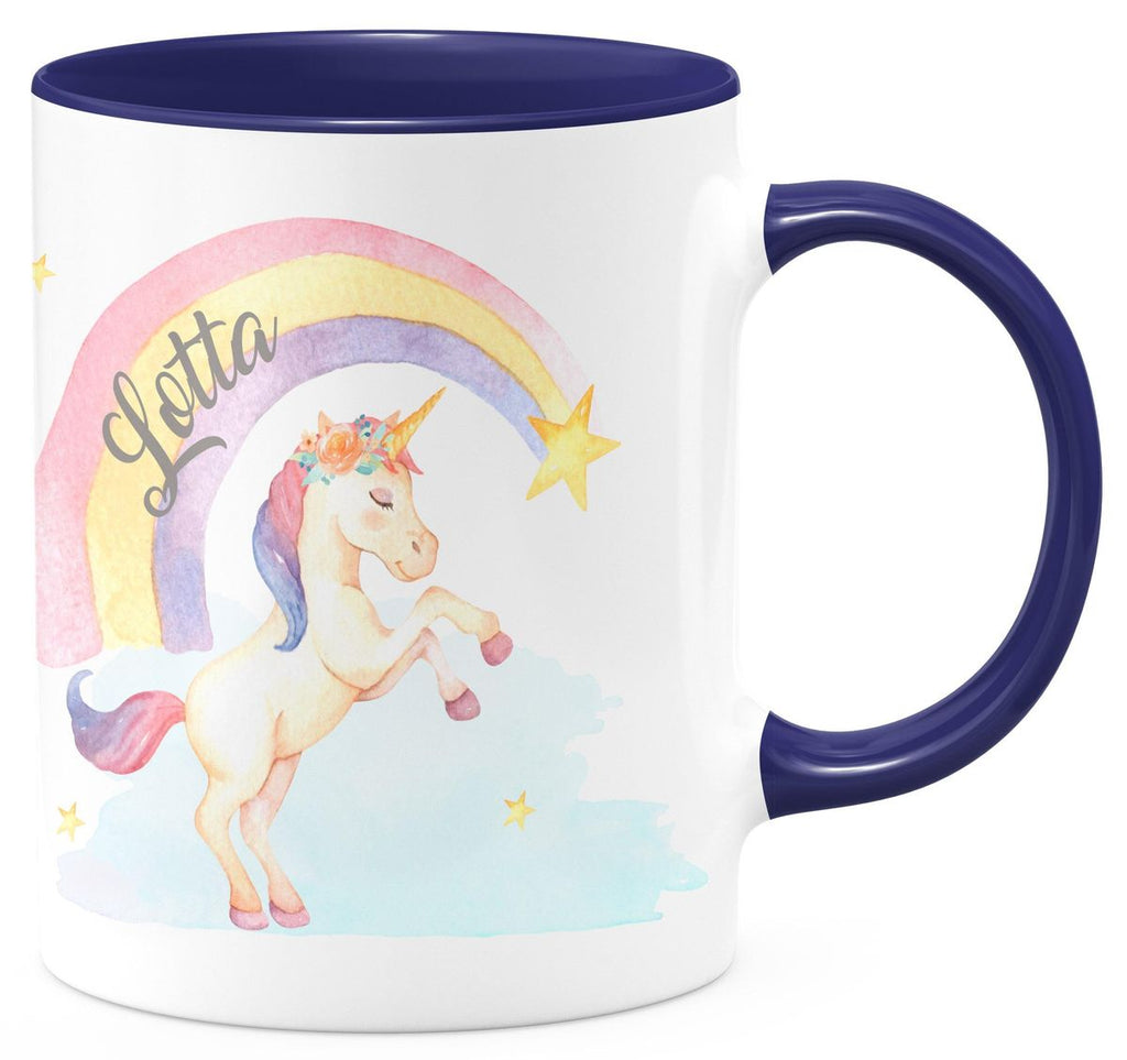 Keramik Tasse Einhorn Regenbogen mit Namen - von Mikalino