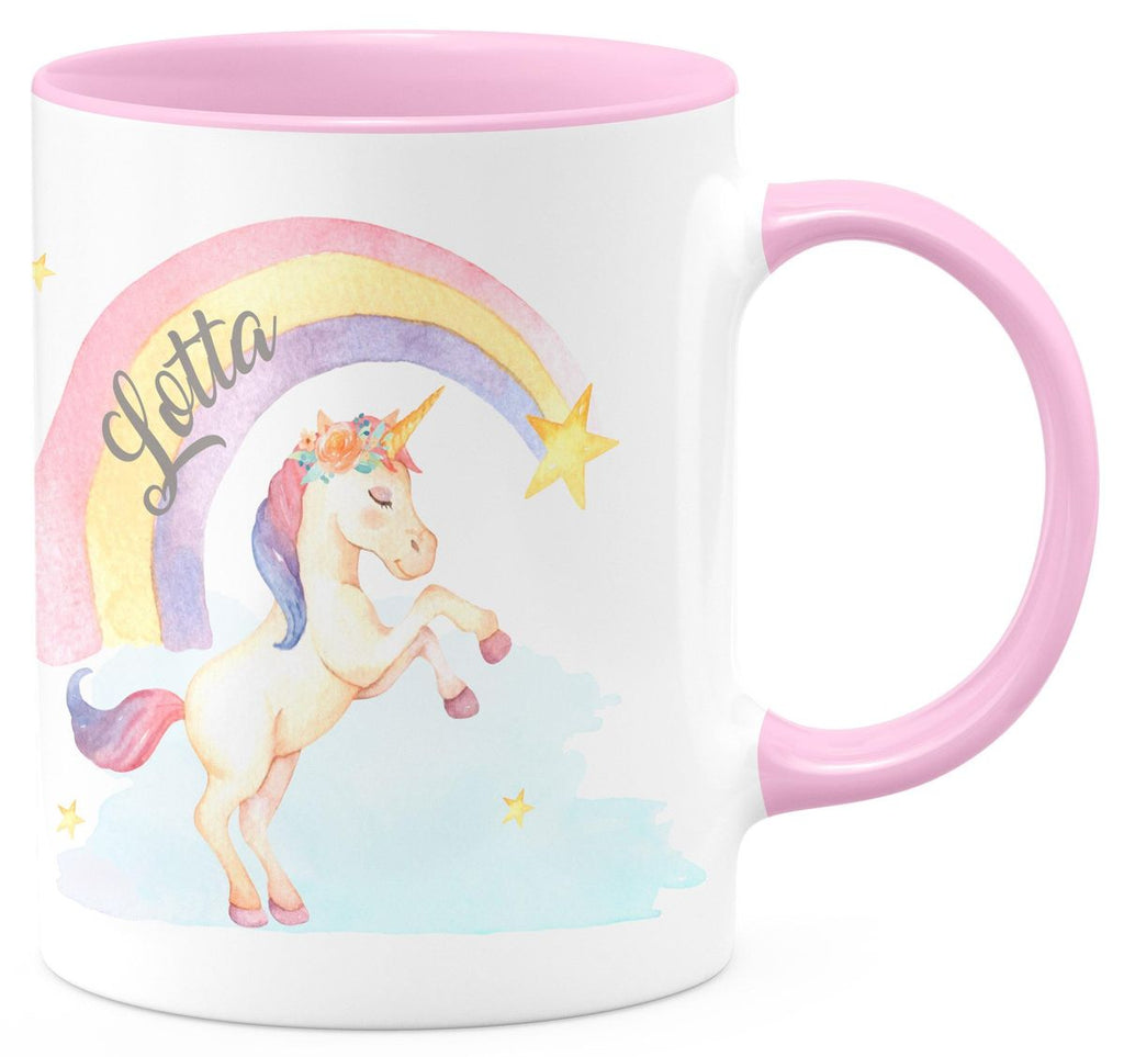 Keramik Tasse Einhorn Regenbogen mit Namen - von Mikalino