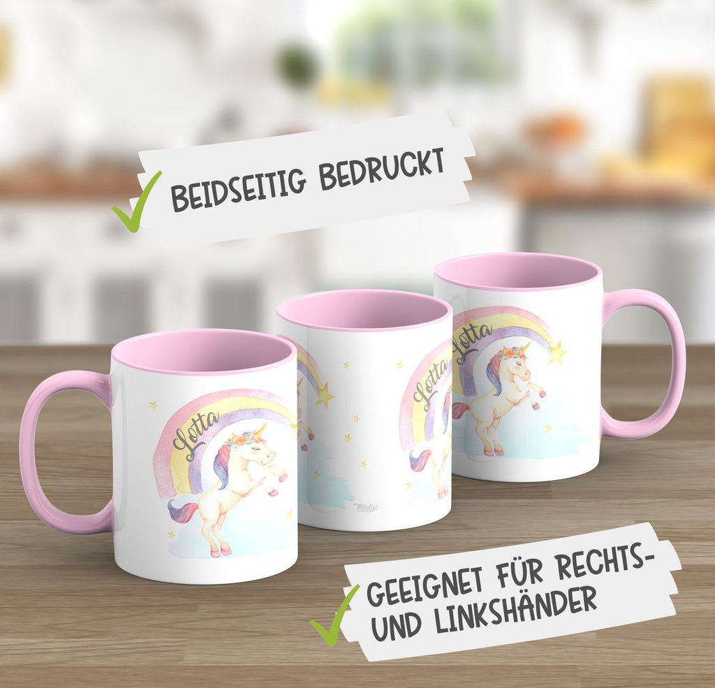 Keramik Tasse Einhorn Regenbogen mit Namen - von Mikalino