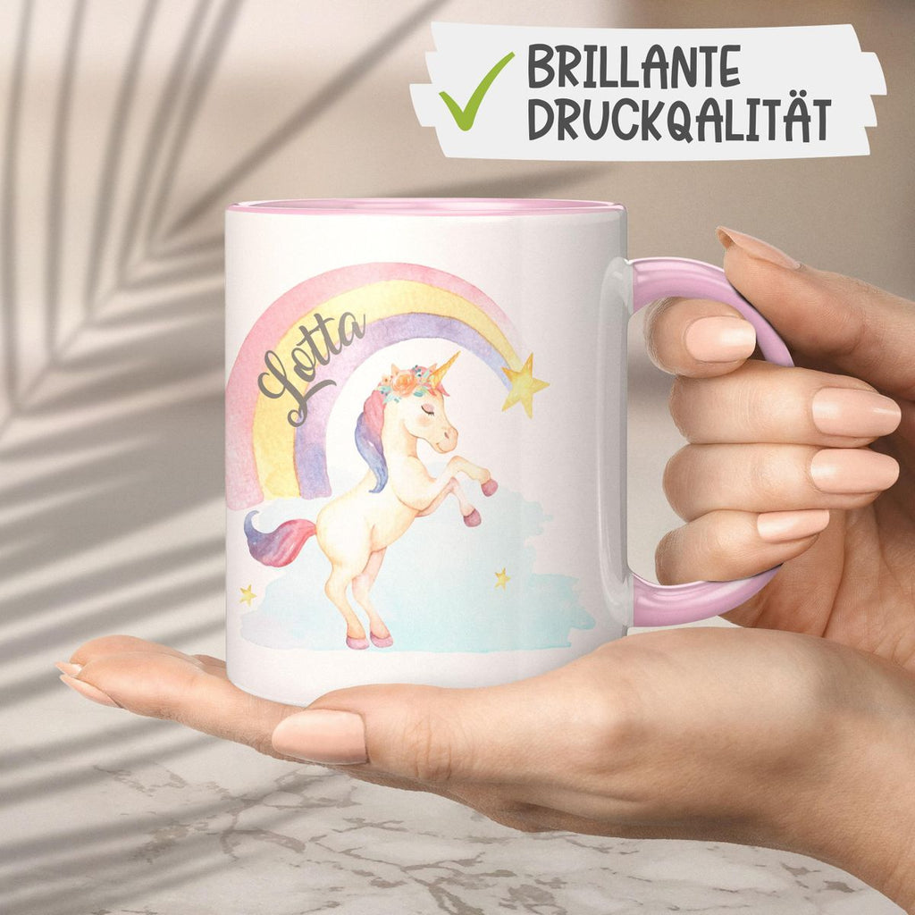 Keramik Tasse Einhorn Regenbogen mit Namen - von Mikalino