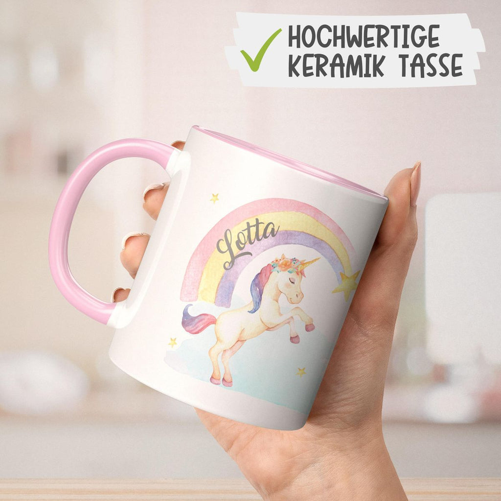 Keramik Tasse Einhorn Regenbogen mit Namen - von Mikalino