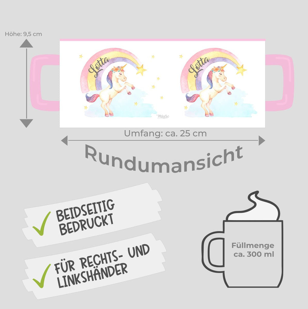 Keramik Tasse Einhorn Regenbogen mit Namen - von Mikalino