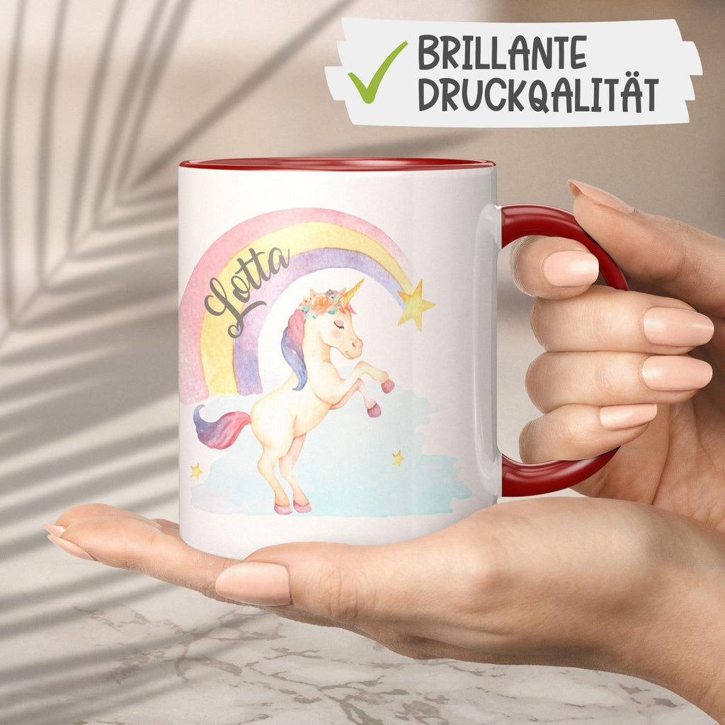 Keramik Tasse Einhorn Regenbogen mit Namen - von Mikalino