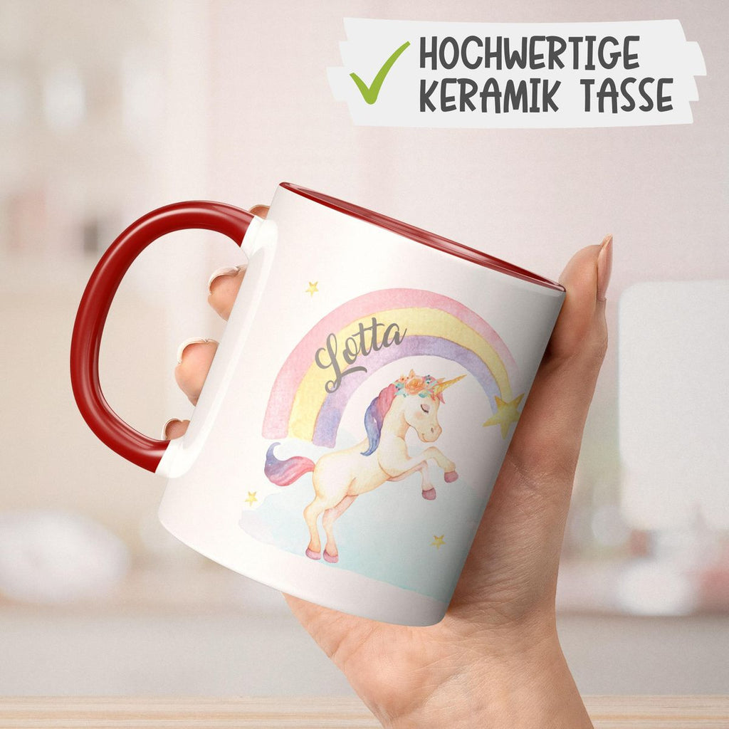 Keramik Tasse Einhorn Regenbogen mit Namen - von Mikalino