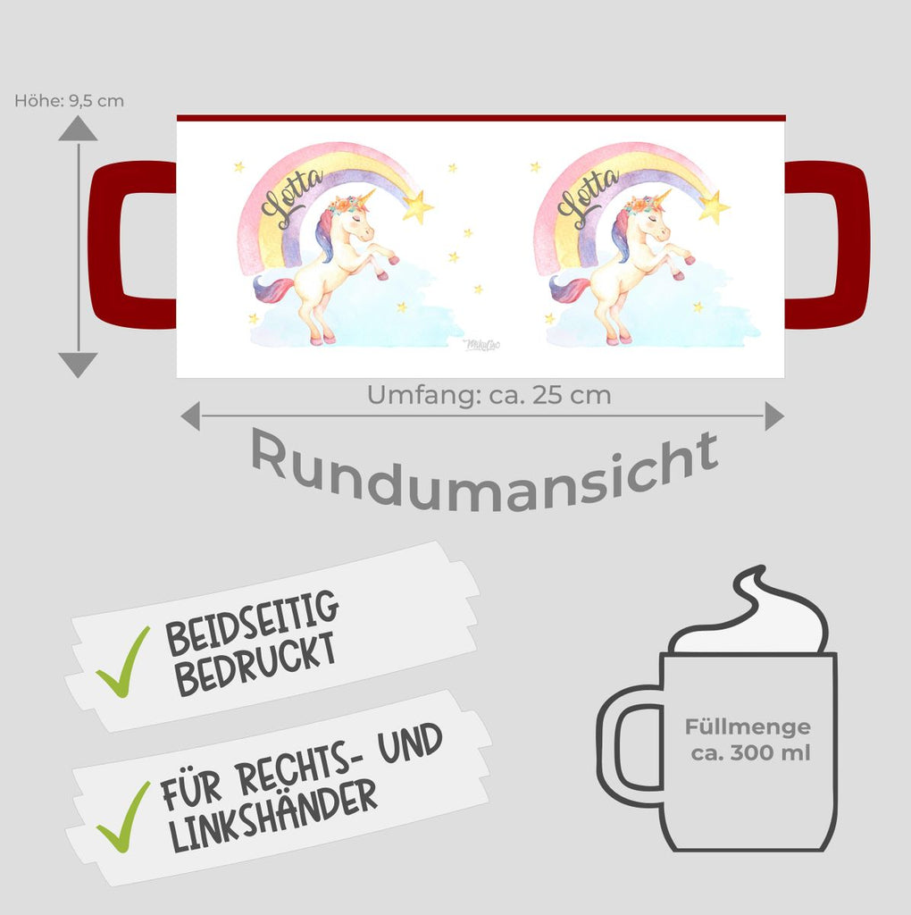 Keramik Tasse Einhorn Regenbogen mit Namen - von Mikalino