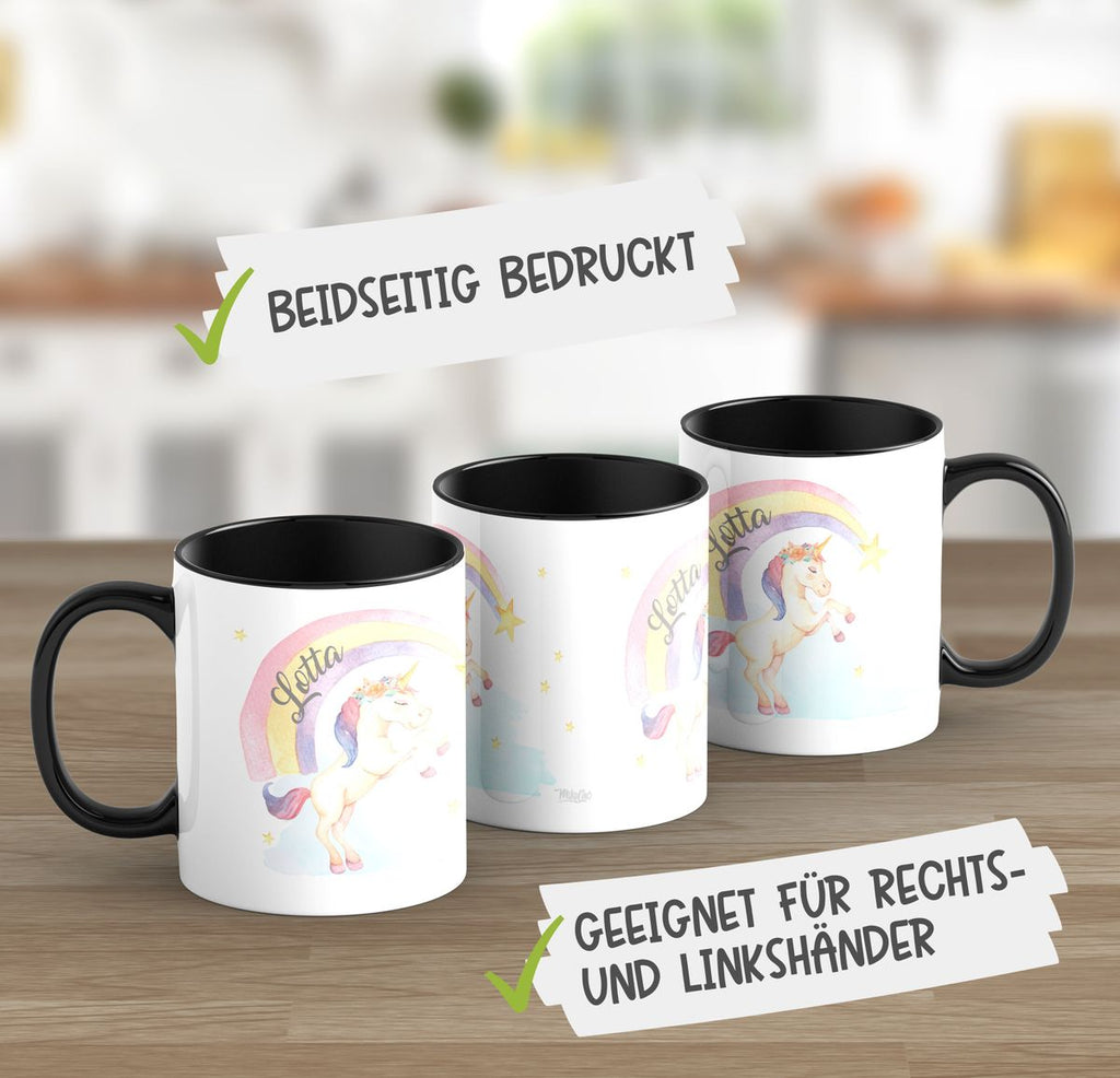 Keramik Tasse Einhorn Regenbogen mit Namen - von Mikalino