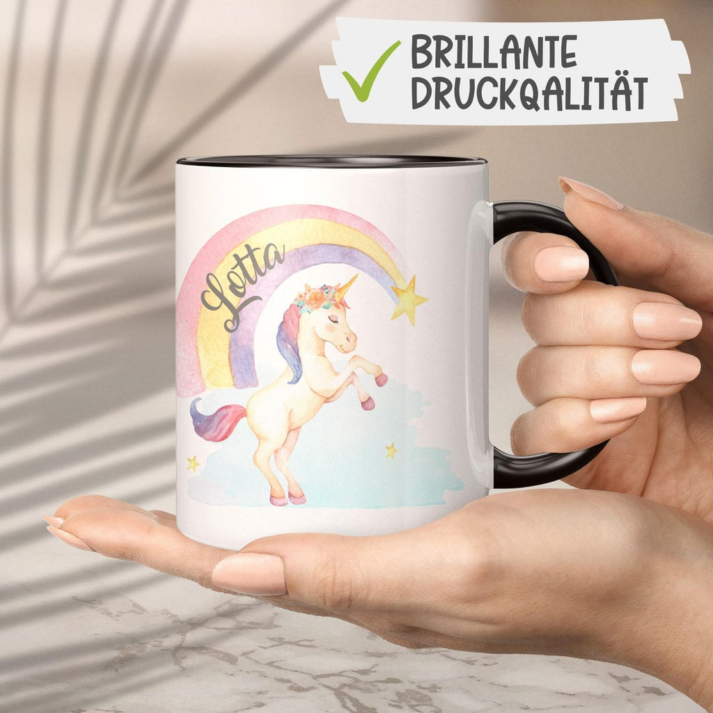 Keramik Tasse Einhorn Regenbogen mit Namen - von Mikalino