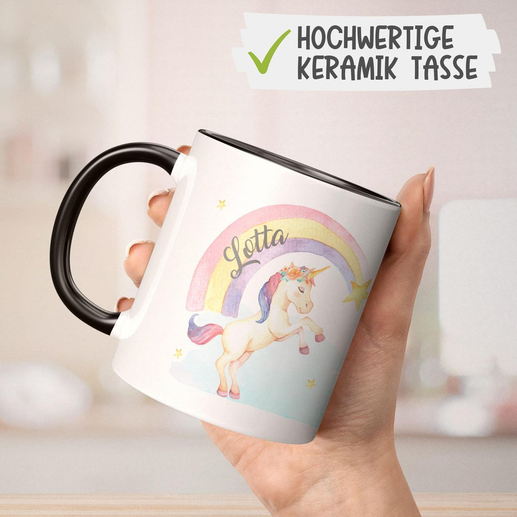 Keramik Tasse Einhorn Regenbogen mit Namen - von Mikalino