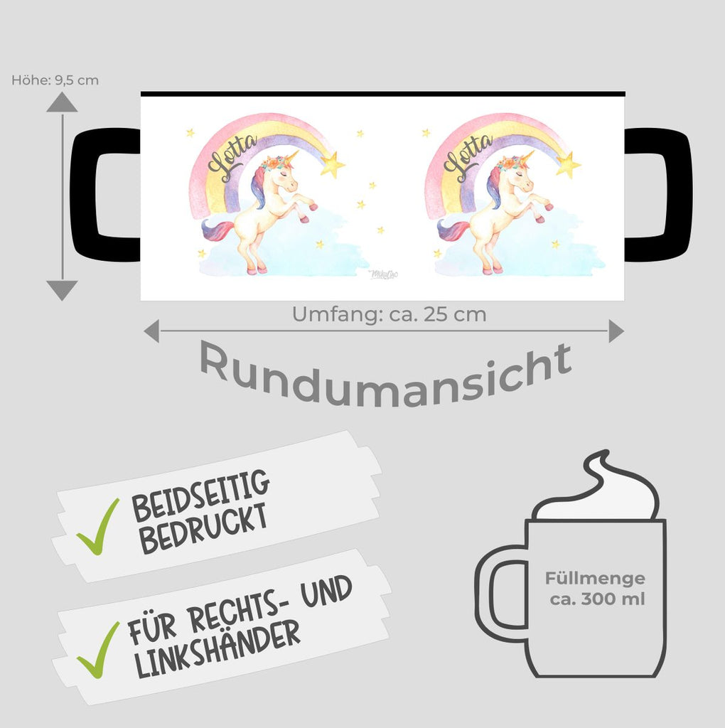 Keramik Tasse Einhorn Regenbogen mit Namen - von Mikalino