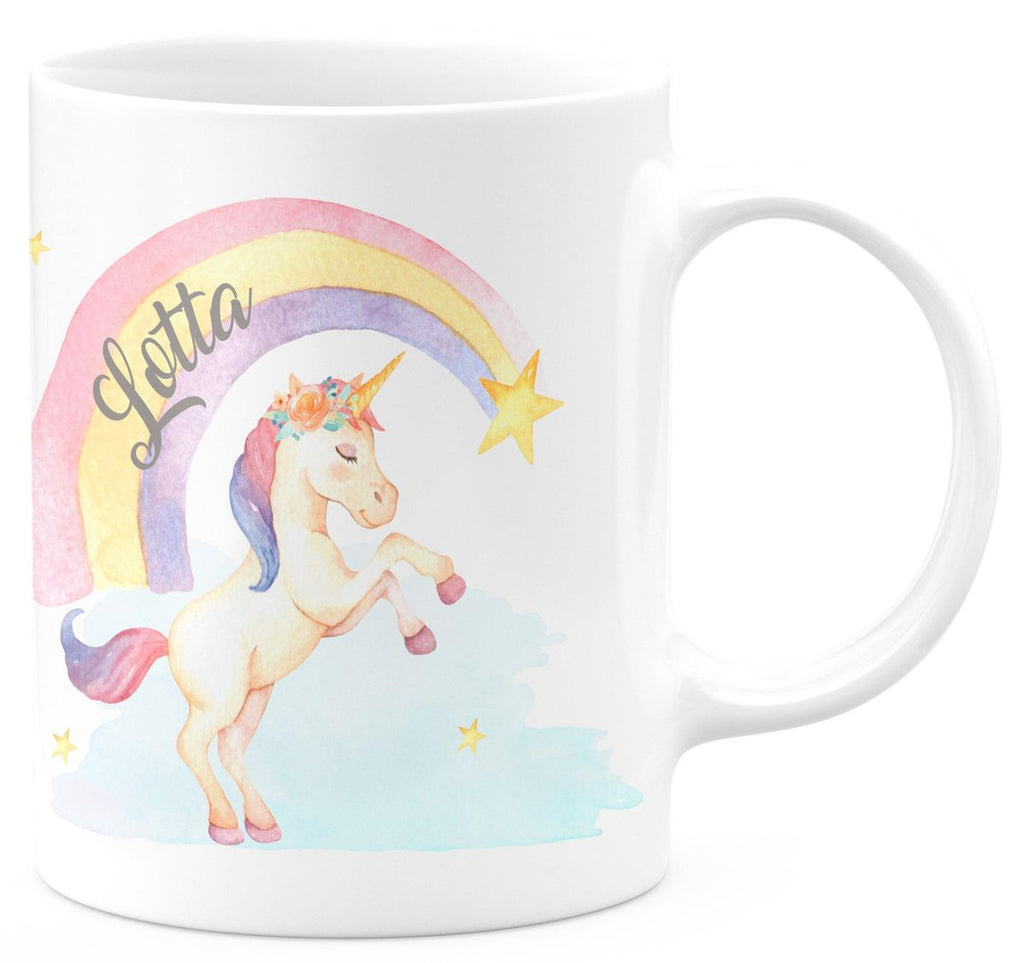 Keramik Tasse Einhorn Regenbogen mit Namen - von Mikalino