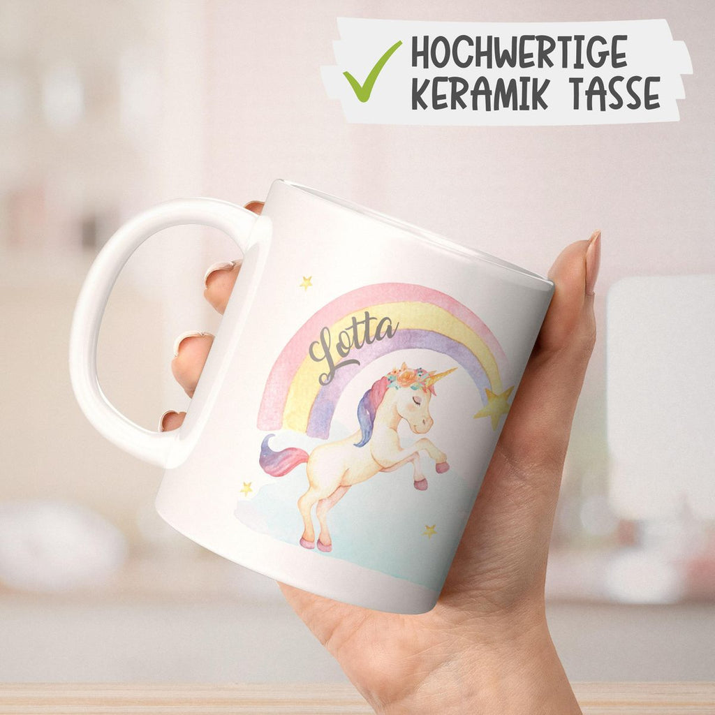 Keramik Tasse Einhorn Regenbogen mit Namen - von Mikalino