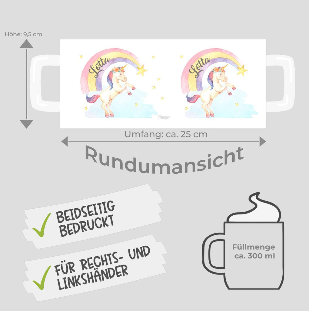 Keramik Tasse Einhorn Regenbogen mit Namen - von Mikalino