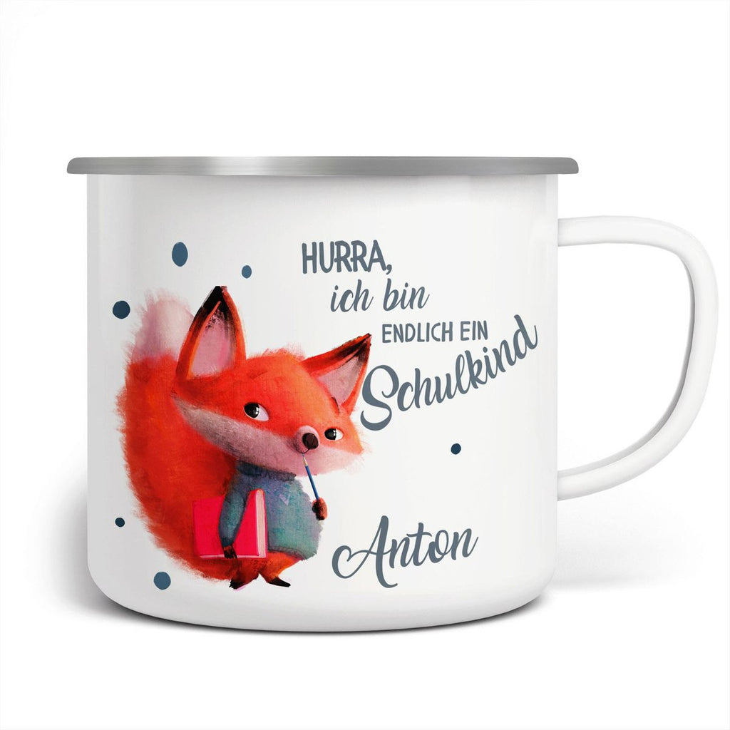 Emaille Tasse Endlich Schulkind - Fuchs mit Namen - von Mikalino