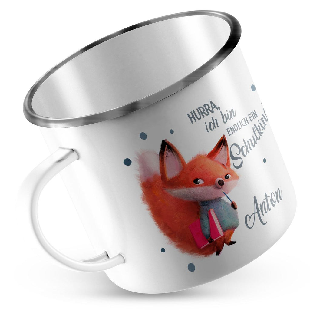 Emaille Tasse Endlich Schulkind - Fuchs mit Namen - von Mikalino