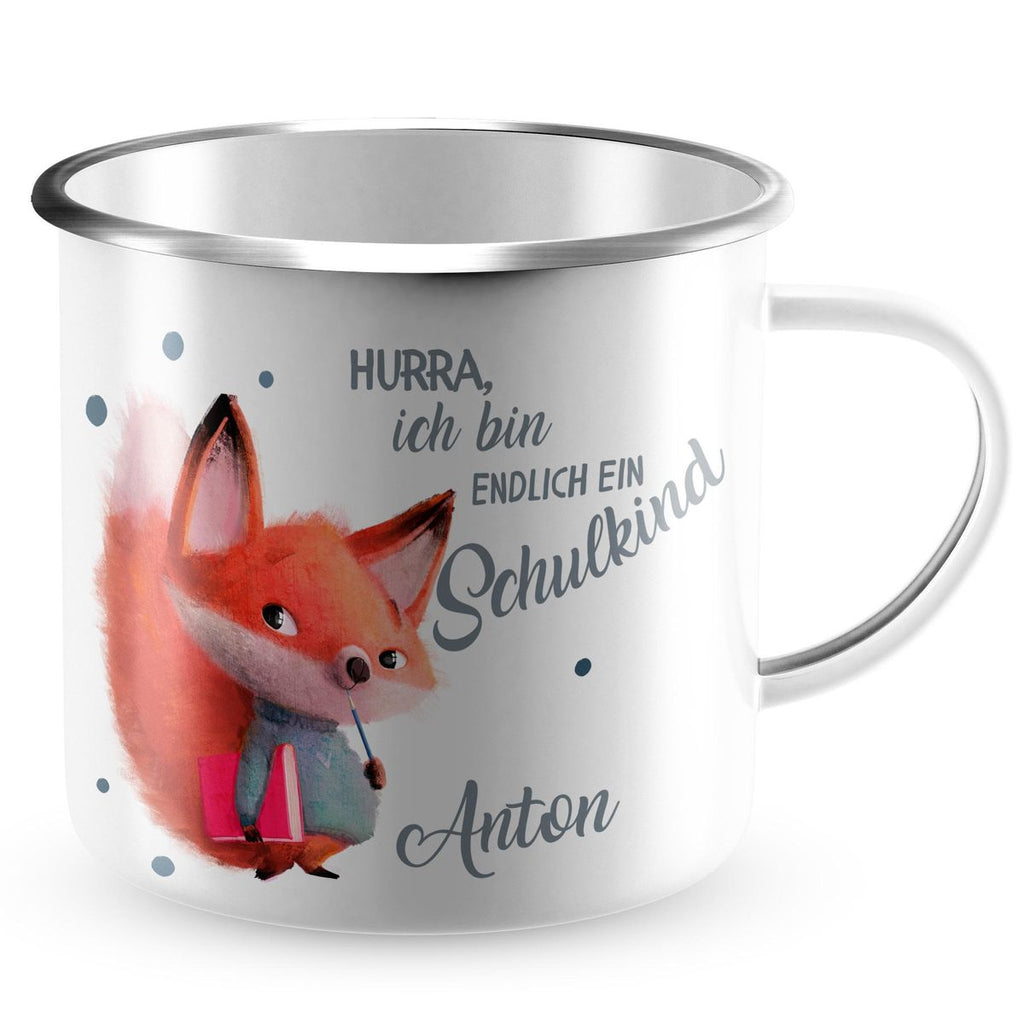 Emaille Tasse Endlich Schulkind - Fuchs mit Namen - von Mikalino