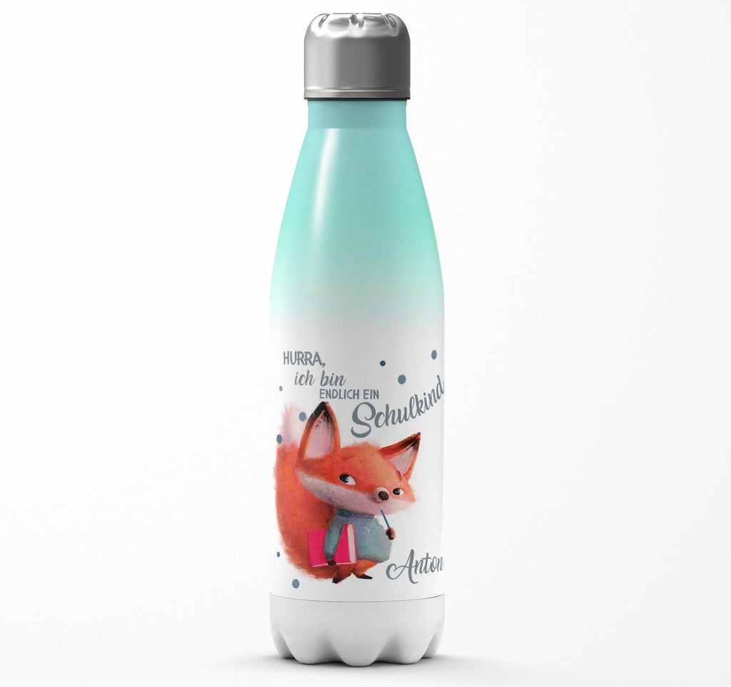 Thermo Trinkflasche Endlich Schulkind - Fuchs mit Namen - von Mikalino