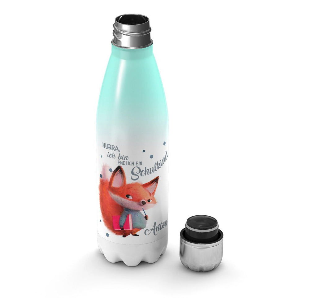 Thermo Trinkflasche Endlich Schulkind - Fuchs mit Namen - von Mikalino