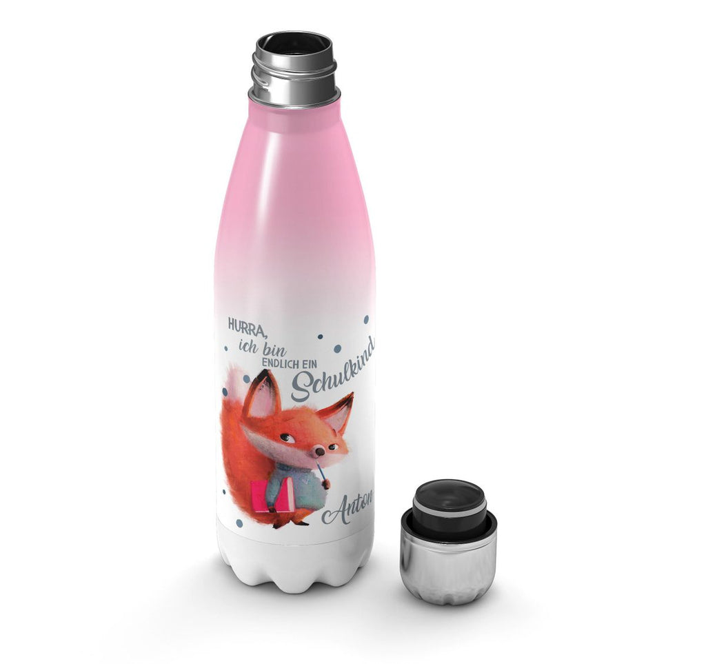 Thermo Trinkflasche Endlich Schulkind - Fuchs mit Namen - von Mikalino