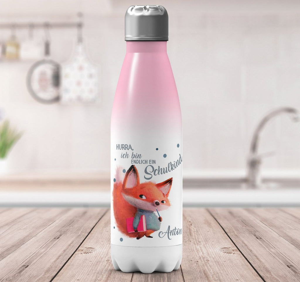 Thermo Trinkflasche Endlich Schulkind - Fuchs mit Namen - von Mikalino