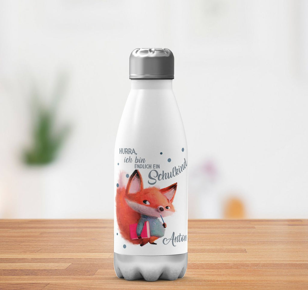 Thermo Trinkflasche Endlich Schulkind - Fuchs mit Namen - von Mikalino