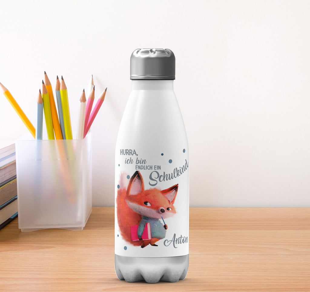 Thermo Trinkflasche Endlich Schulkind - Fuchs mit Namen - von Mikalino