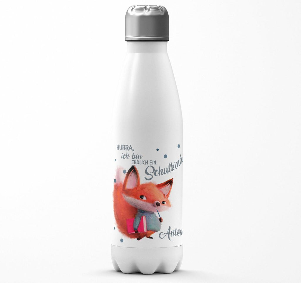 Thermo Trinkflasche Endlich Schulkind - Fuchs mit Namen - von Mikalino