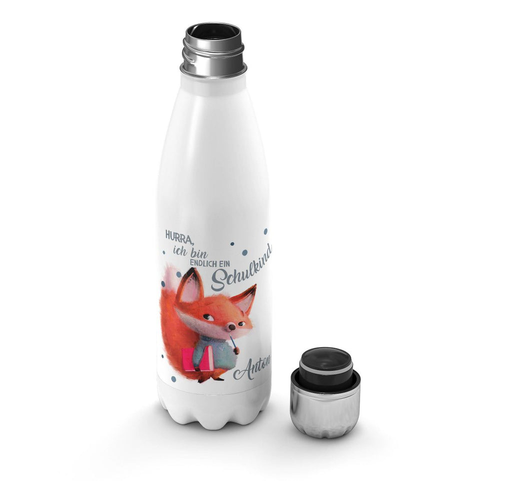 Thermo Trinkflasche Endlich Schulkind - Fuchs mit Namen - von Mikalino