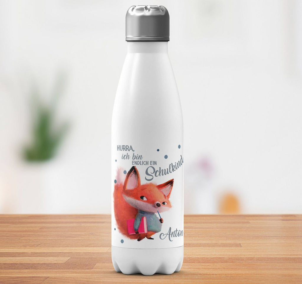 Thermo Trinkflasche Endlich Schulkind - Fuchs mit Namen - von Mikalino