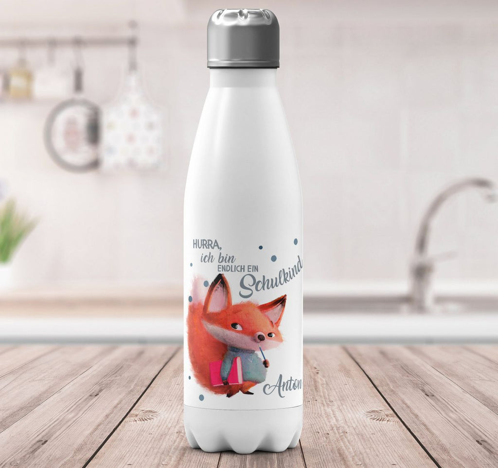 Thermo Trinkflasche Endlich Schulkind - Fuchs mit Namen - von Mikalino