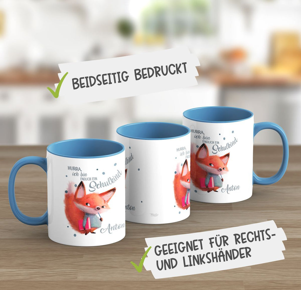 Keramik Tasse Endlich Schulkind - Fuchs mit Namen - von Mikalino