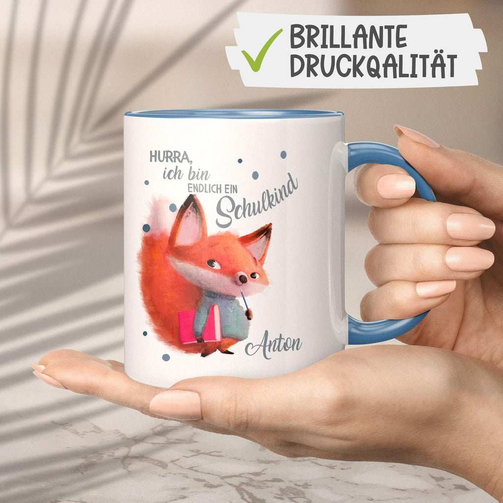 Keramik Tasse Endlich Schulkind - Fuchs mit Namen - von Mikalino