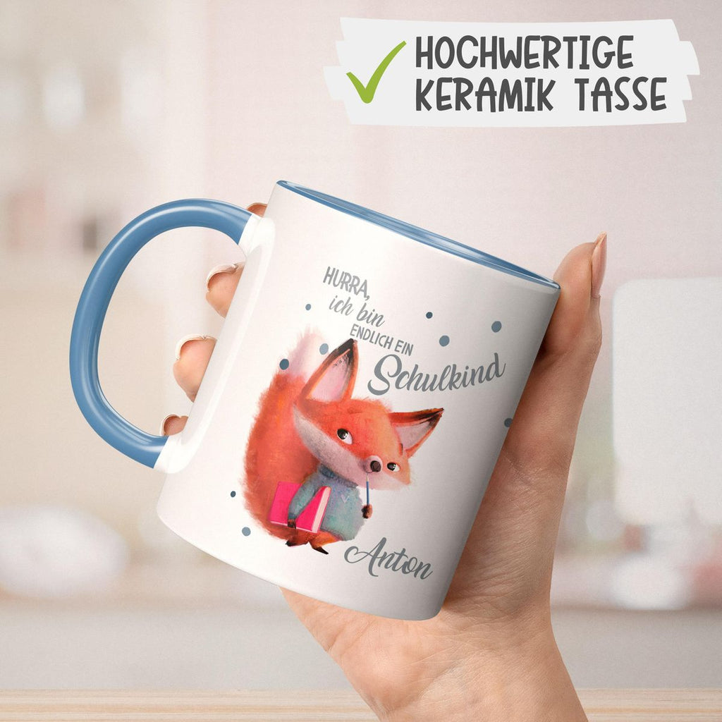 Keramik Tasse Endlich Schulkind - Fuchs mit Namen - von Mikalino