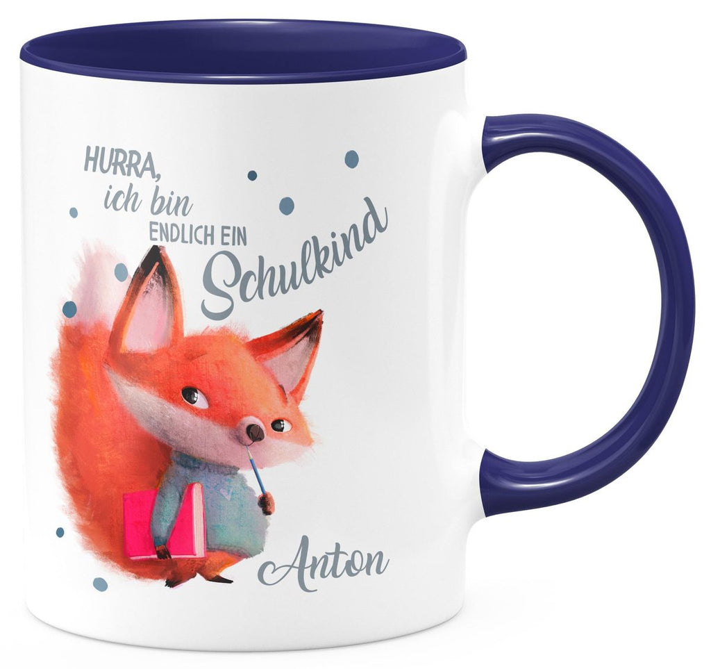 Keramik Tasse Endlich Schulkind - Fuchs mit Namen - von Mikalino