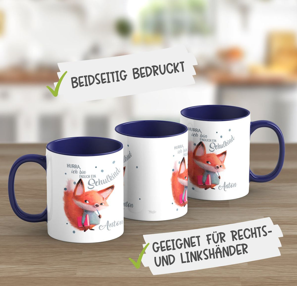 Keramik Tasse Endlich Schulkind - Fuchs mit Namen - von Mikalino