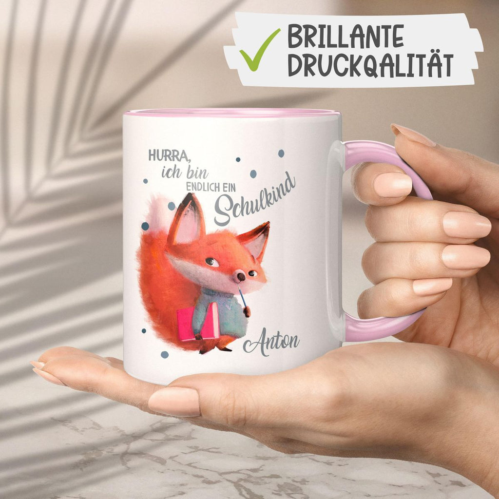 Keramik Tasse Endlich Schulkind - Fuchs mit Namen - von Mikalino