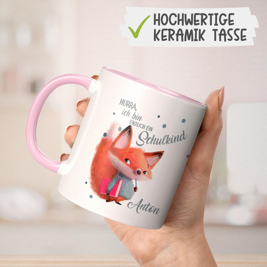 Keramik Tasse Endlich Schulkind - Fuchs mit Namen - von Mikalino