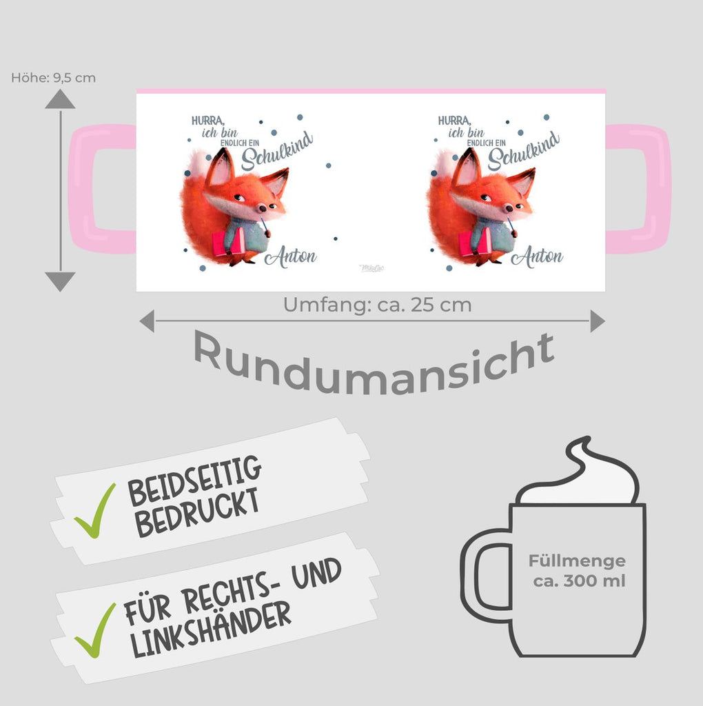 Keramik Tasse Endlich Schulkind - Fuchs mit Namen - von Mikalino