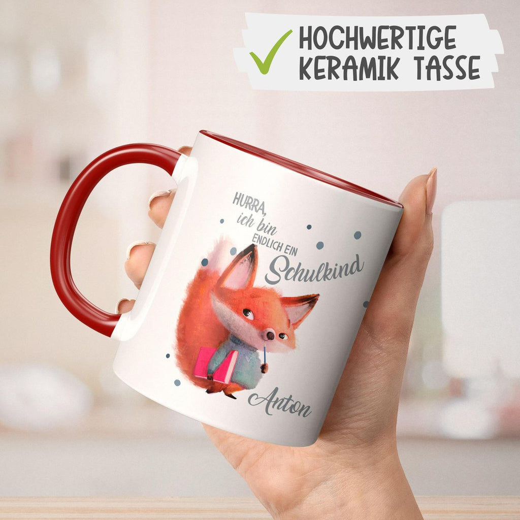 Keramik Tasse Endlich Schulkind - Fuchs mit Namen - von Mikalino