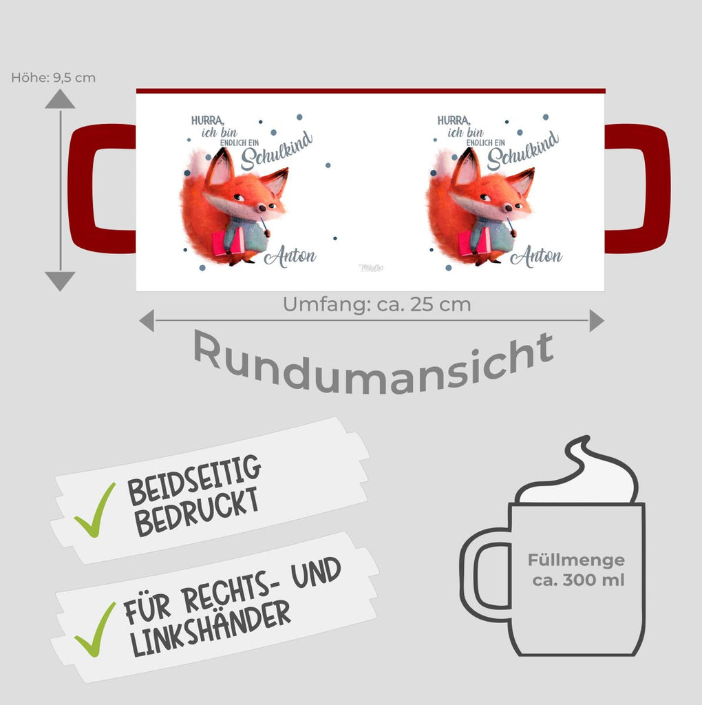 Keramik Tasse Endlich Schulkind - Fuchs mit Namen - von Mikalino