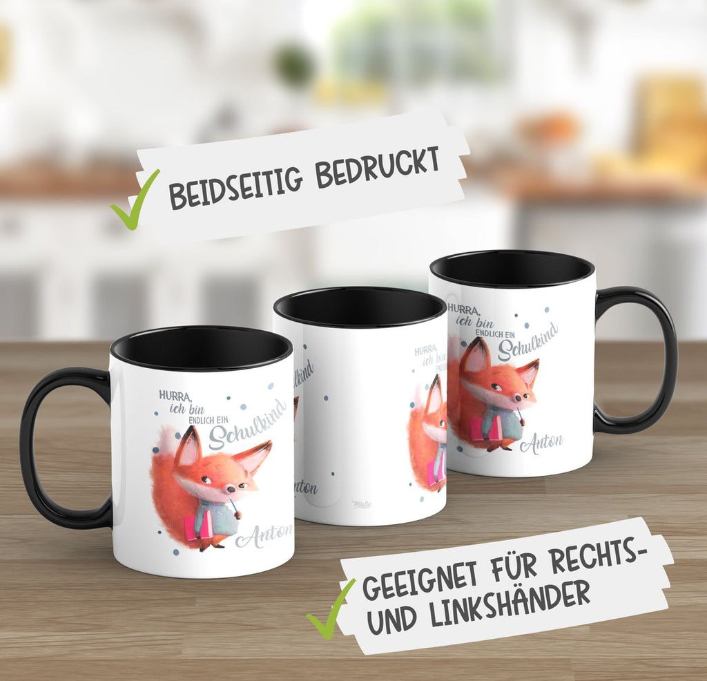 Keramik Tasse Endlich Schulkind - Fuchs mit Namen - von Mikalino