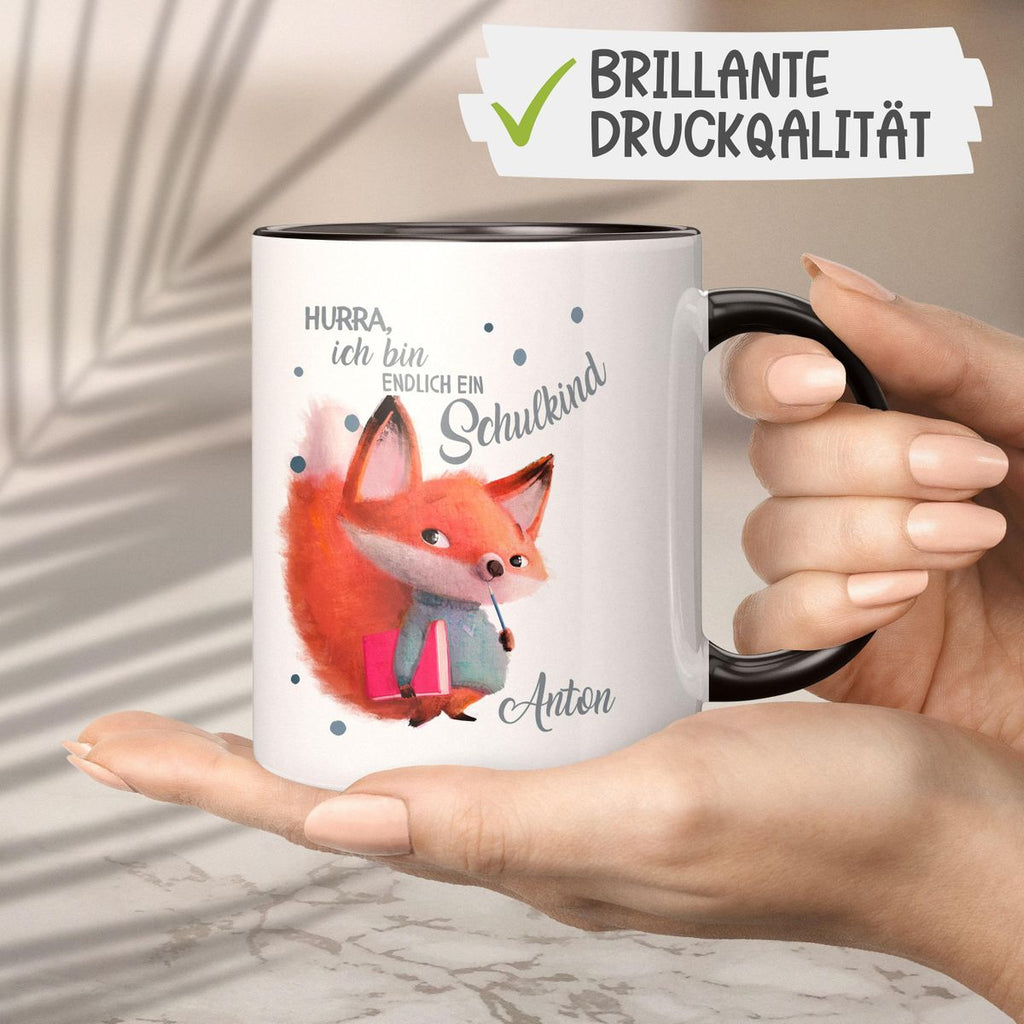 Keramik Tasse Endlich Schulkind - Fuchs mit Namen - von Mikalino