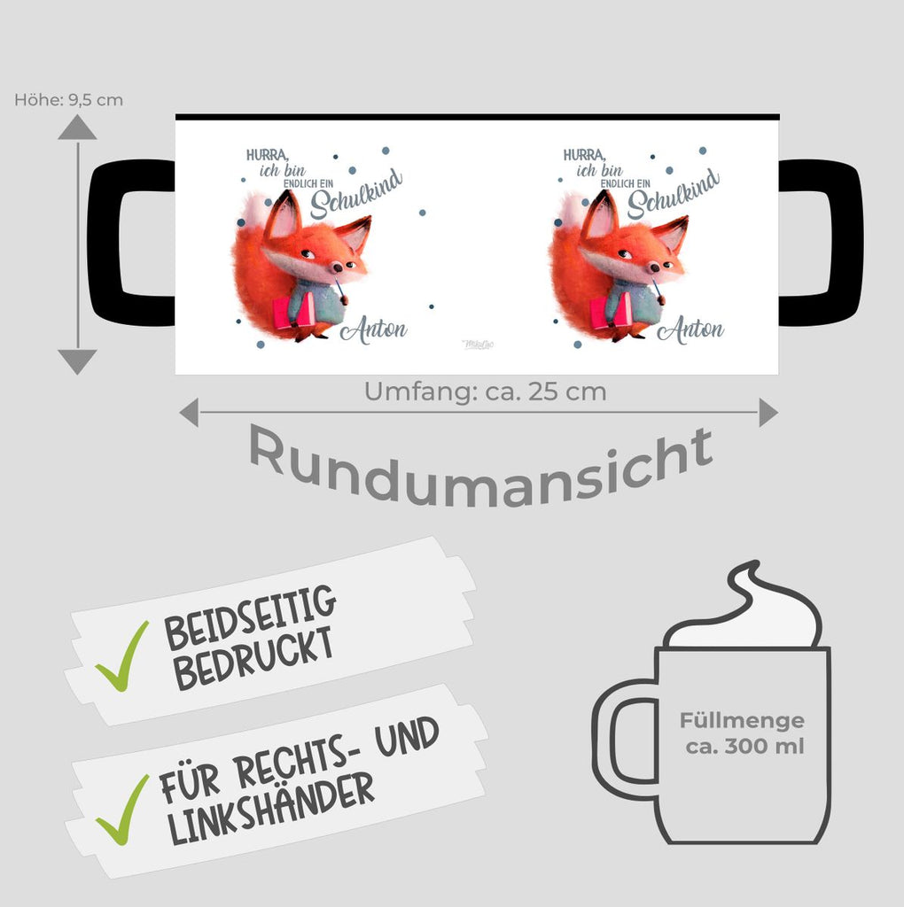 Keramik Tasse Endlich Schulkind - Fuchs mit Namen - von Mikalino