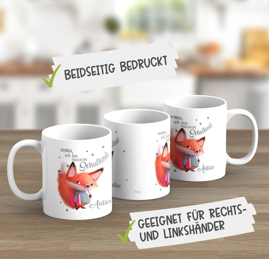 Keramik Tasse Endlich Schulkind - Fuchs mit Namen - von Mikalino