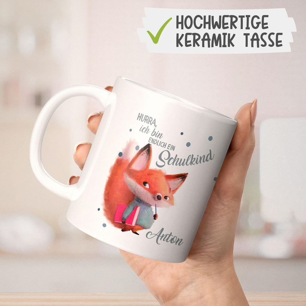 Keramik Tasse Endlich Schulkind - Fuchs mit Namen - von Mikalino