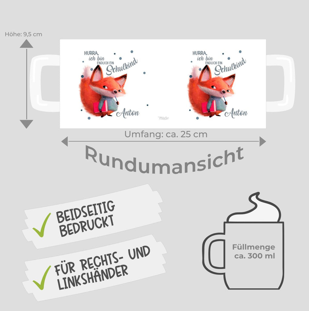 Keramik Tasse Endlich Schulkind - Fuchs mit Namen - von Mikalino