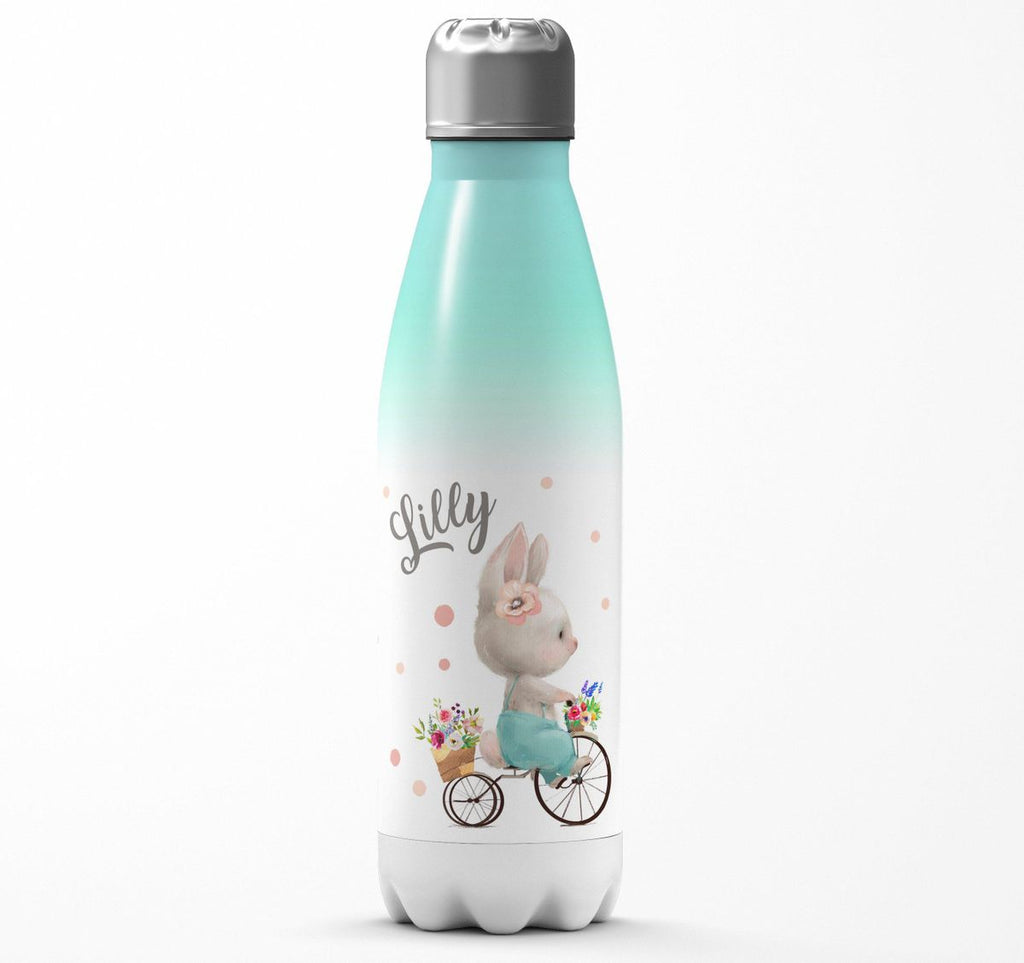 Thermo Trinkflasche Hase auf Fahrrad mit Namen - von Mikalino