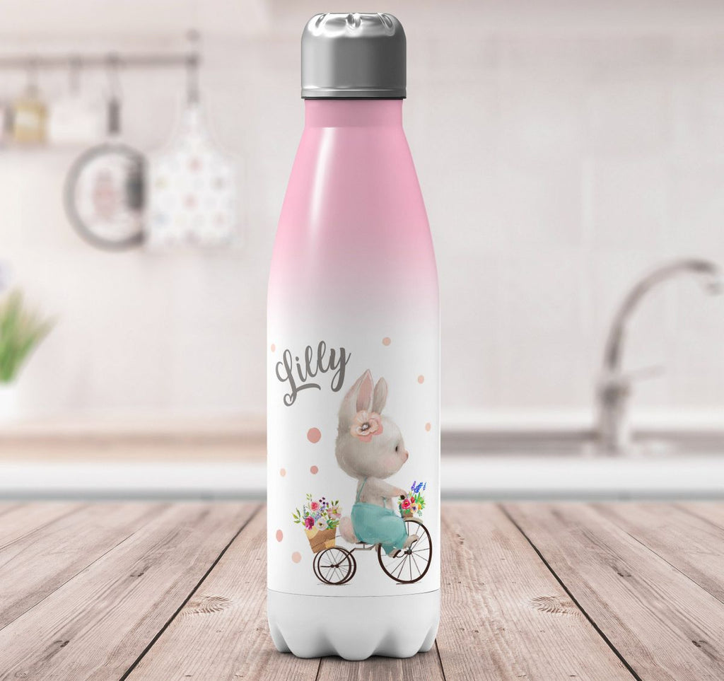 Thermo Trinkflasche Hase auf Fahrrad mit Namen - von Mikalino