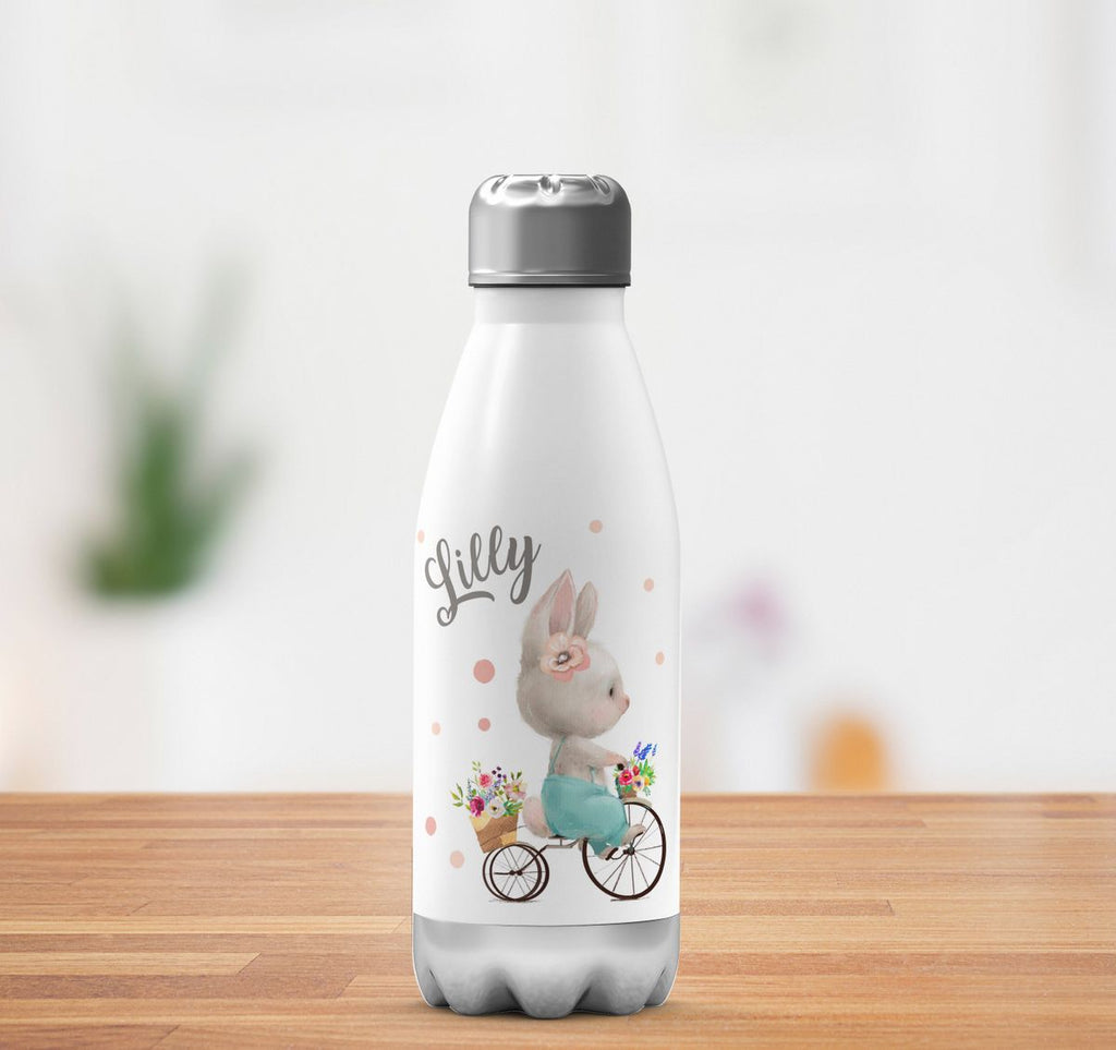 Thermo Trinkflasche Hase auf Fahrrad mit Namen - von Mikalino