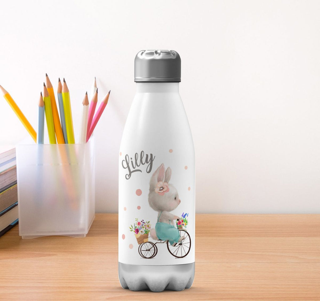 Thermo Trinkflasche Hase auf Fahrrad mit Namen - von Mikalino